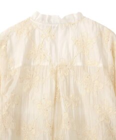 YECCA VECCA フリルVネック刺繍シアーシャツ