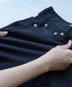 woadblue ＜坪田あさみさんコラボ/ストレッチ＞ブーティフレアデニムパンツ ブラック