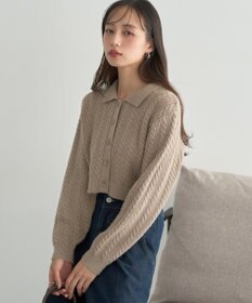 earth music&ecology 襟付きケーブルニットジャケット