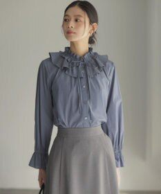 組曲 【2WAY】エアリーシャーティングフリル襟 ブラウス ユーズドブルー系