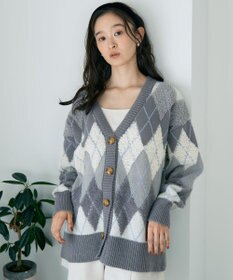 earth music&ecology ループ編みアーガイルカーディガン