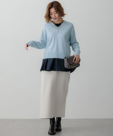 23区 S 【ご好評につき新色追加】ナチュラルコットンベアコンビ ペプラム カットソー