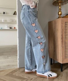 WEGO 【MLサイズ展開】ハートサイドラインストレートパンツ