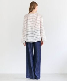 BEIGE， HAUYNITE / ボーダーシアー ボートネックブラウス