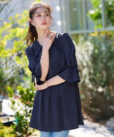 Tiaclasse L 【洗える】リボン付きタックスリーブチュニックブラウス