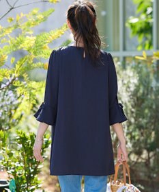 Tiaclasse L 【洗える】リボン付きタックスリーブチュニックブラウス