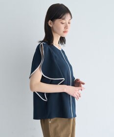 YECCA VECCA 配色ラッフルスリーブブラウス