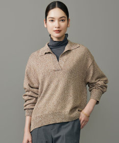 自由区 ペーパーウールコットン襟付き ニット キャメル系