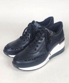 Dominic3 ヒールアップ グリッタートリム サイドジップスニーカー