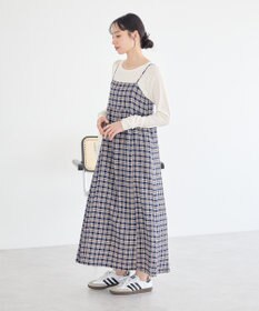 earth music&ecology シャーリングラメチェックキャミワンピース