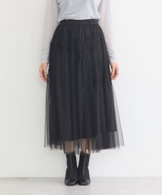 earth music&ecology シャーリングギャザーチュールスカート