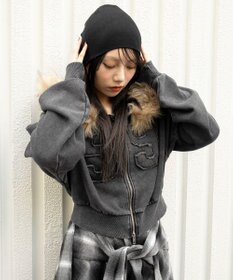 WEGO ファーフードショートZIPパーカー