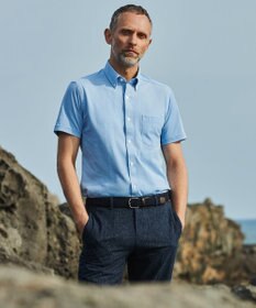 GOTAIRIKU 【吸汗速乾】クールマックス鹿の子 半袖ビズシャツ_ボタンダウン