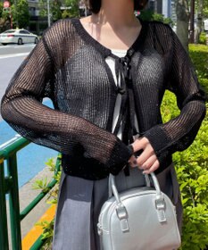 WEGO スパンコールメッシュニットカーデ