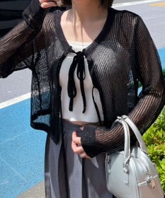 WEGO スパンコールメッシュニットカーデ