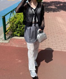 WEGO スパンコールメッシュニットカーデ