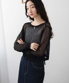 WEGO スパンコールメッシュニットカーデ