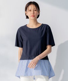 自由区 【洗える】コンビネーションシャーティング ペプラムデザイン カットソー