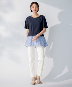 自由区 【洗える】コンビネーションシャーティング ペプラムデザイン カットソー