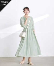 Tiaclasse 【洗える】シャーリングパフスリーブシアーワンピース