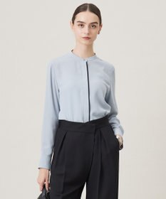 ICB L 【UVケア・速乾・洗える】BackSatinAmunzen バンドカラーブラウス