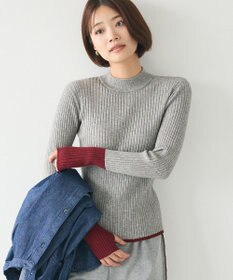 CRAFT STANDARD BOUTIQUE 洗える/とてもち配色モックネックリブニットプルオーバー/24AW