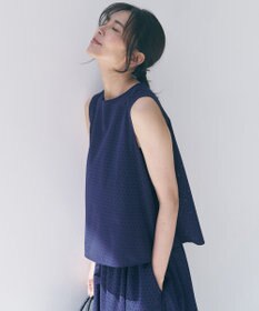 UNFILO 【セットアップ着用可】FINE MOVE パンチング ドットブラウス ダークブルー