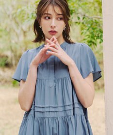 Tiaclasse 【洗える】バンドカラーティアードシャツチュニックブラウス