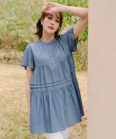 Tiaclasse 【洗える】バンドカラーティアードシャツチュニックブラウス