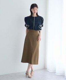 YECCA VECCA 配色ラッフルスリーブブラウス