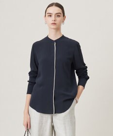 ICB L 【UVケア・速乾・洗える】BackSatinAmunzen バンドカラーブラウス