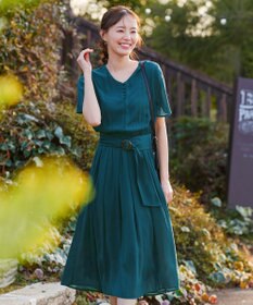 Tiaclasse 【洗える】花びらスリーブベルト付きワンピース