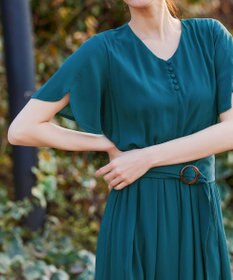 Tiaclasse 【洗える】花びらスリーブベルト付きワンピース