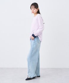 earth music&ecology バイカラースクエアネックボーダープルオーバー