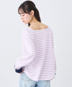 earth music&ecology バイカラースクエアネックボーダープルオーバー