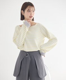 earth music&ecology バイカラースクエアネックボーダープルオーバー