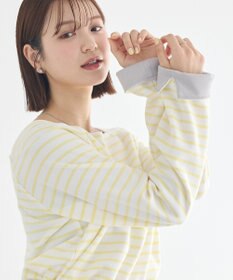 earth music&ecology バイカラースクエアネックボーダープルオーバー