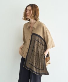 YECCA VECCA スカーフデザインアシメハーフスリーブシャツ