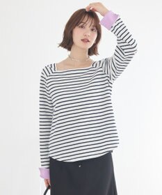 earth music&ecology バイカラースクエアネックボーダープルオーバー