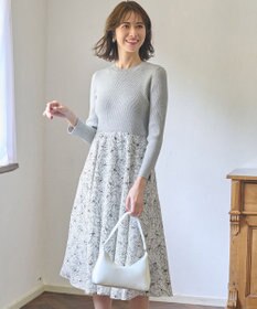 ANY SIS L 【洗える】フラワープリントドッキング ワンピース