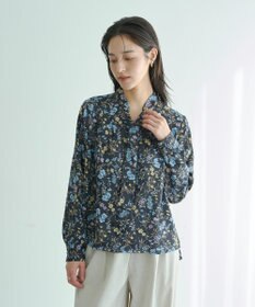 YECCA VECCA ボタニカルフラワー柄ボウタイブラウス