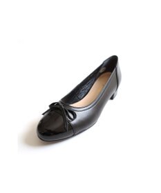 Pointer 日本製 本革リボン付きラウンドトゥパンプス