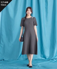 Tiaclasse 【洗える】クルーネック半袖ニットフレアワンピース