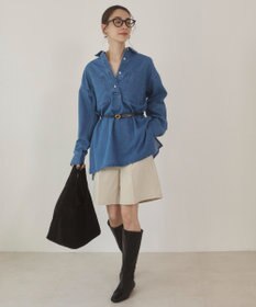 WEGO 【ANGIE VINTAGE】襟が選べる デニム チュニック シャツ （バンドカラー/レギュラーカラー）