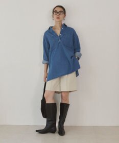 WEGO 【ANGIE VINTAGE】襟が選べる デニム チュニック シャツ （バンドカラー/レギュラーカラー）