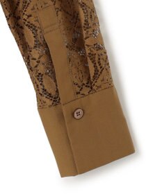 ICB 【洗える】タイルパターンレース バンドカラーシャツ