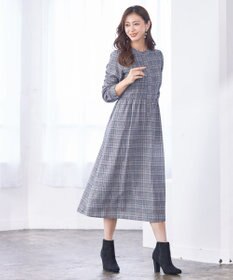 Tiaclasse 【洗える】バンドカラーチェック柄シャツワンピース