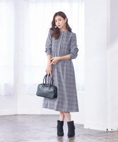 Tiaclasse 【洗える】バンドカラーチェック柄シャツワンピース