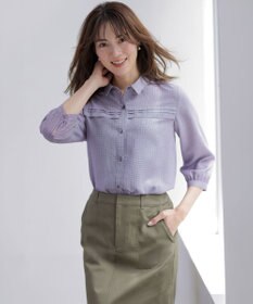 J.PRESS LADIES L 【シーンレスに活躍】ウォッシャブルキュプラツイル タックデザイン ブラウス パープル系