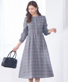 Tiaclasse 【洗える】バンドカラーチェック柄シャツワンピース